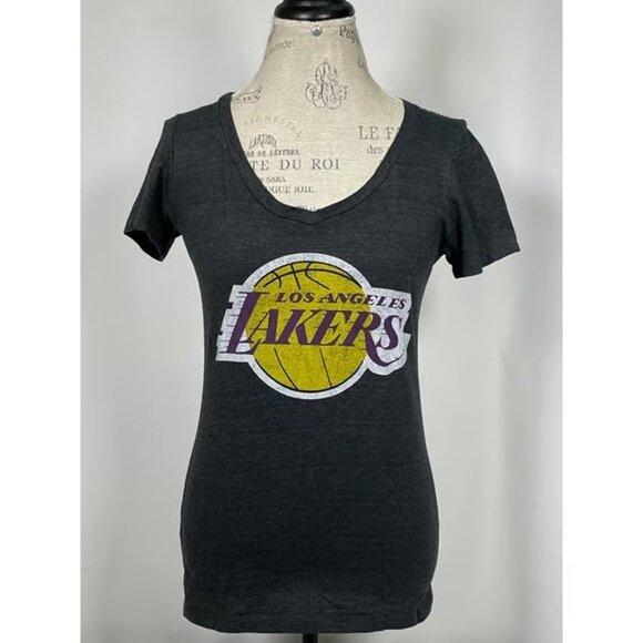 Tops - Los Angeles Lakers NBA Wright & Ditson V-Neck Gray T-Shirt Women's MEDIUM